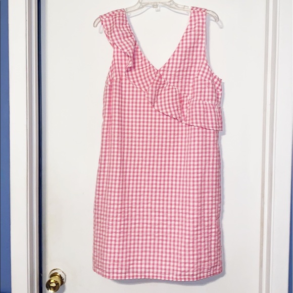 Crown & Ivy Pink Gingham Cotton Shift Dress NWOT SZ L - Picture 2 of 9